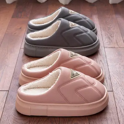 2025 Winter Grey Cotton Slippers for Women