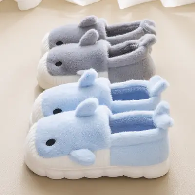 Cartoon Plush Slippers for Kids Women Winter Warm Cotton