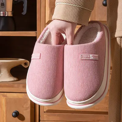 Pink Cotton Slip-On Winter Slippers for Women