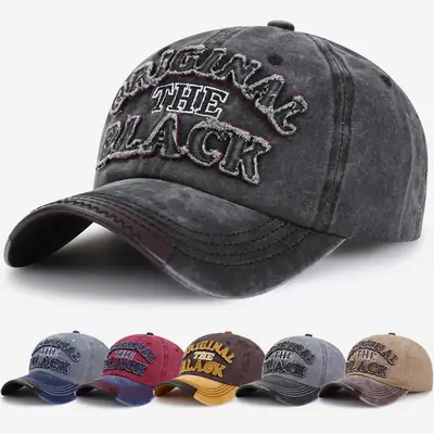 Men Washed Cotton Baseball Cap with "The Black" Embroidery