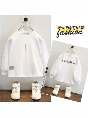 White Long-Sleeved Baby T-Shirt for Boys Autumn