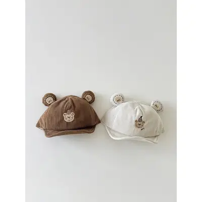 Cute Bear Hat for Kids Brown White Cotton