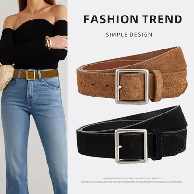 Women's Green Frosted Leather Belt with Silver Buckle
