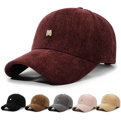 Men's Gray Herringbone Baseball Cap Autumn Winter Casual