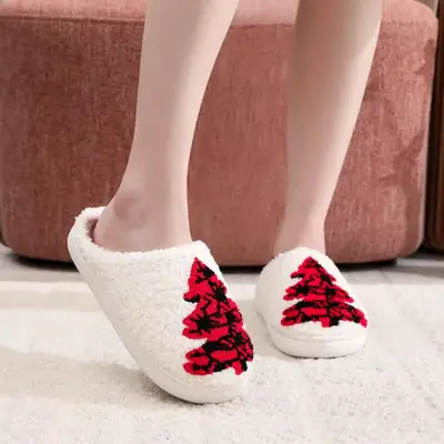 Women's Cotton Embroidered Slippers White Pink