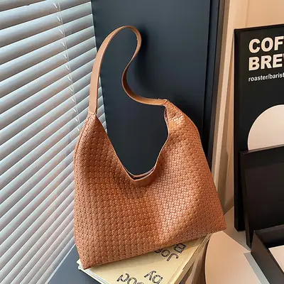 Women Retro Woven Tote Bag Brown 2025