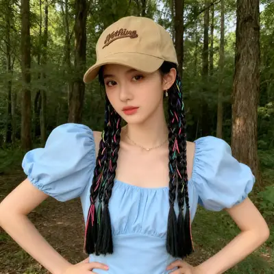 TikTok Style Lettered Baseball Cap with Colorful Rope Braided Braids