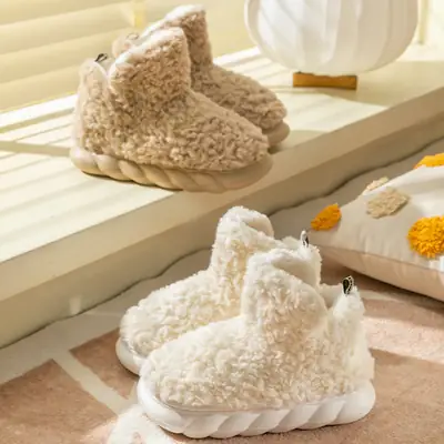 High-Top Heel-Covering Cotton Slippers for Winter, Fleece-Lined for Warmth, Suitable for Men and Women, Couples' Indoor and Outdoor Non-Slip Soft-Soled Plush Cotton Shoes