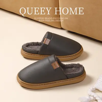 Men Winter Waterproof Cotton Slippers Black