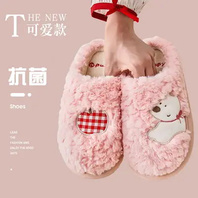Cute Cartoon Pink Cotton Slippers for Women Winter