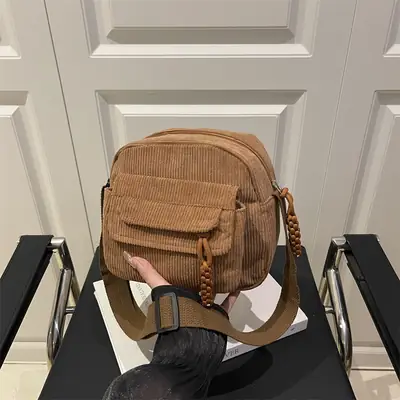 Women's Brown Corded Shoulder Bag for Commute