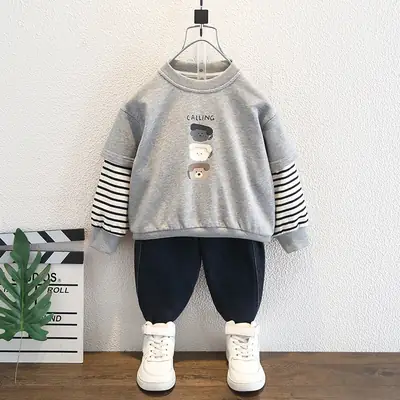 Boys Faux Sweatshirt Long Sleeve Striped Grey
