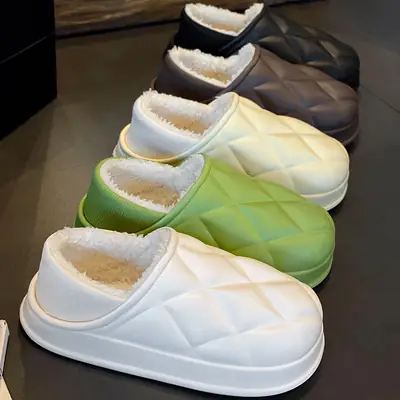 Waterproof Cotton Slippers for Autumn and Winter, Indoor and Outdoor Wear, Non-Slip, Warm, Fleece-Lined Cotton Shoes for Couples
