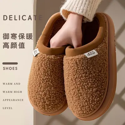 Plush Cotton Slippers for Women in Autumn and Winter 2026, New Thickened Indoor Home Cotton Slippers, Non-Slip and Warm for Men