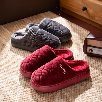 Japanese-Style Silent Cotton Slippers for Women Winter Office Open Indoor Cloth Bottom Home Wooden Floor Four-Season Silent Slippers for Men