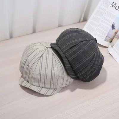 Japanese Striped Duckbill Cap for Women Spring Autumn