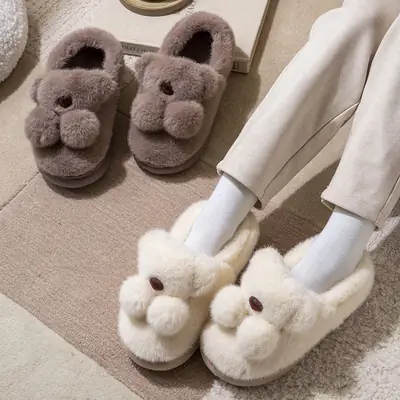 Women Winter Fleece Lined Slippers White Non-Slip