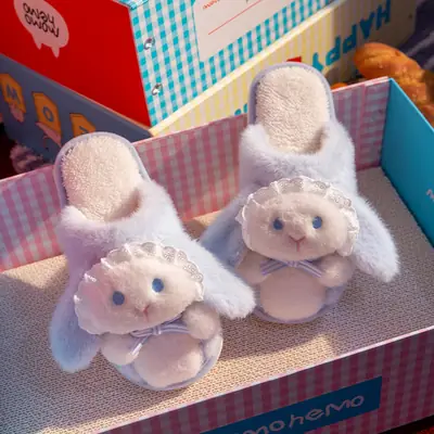 Cute Bunny Soft Cotton Winter Slippers Women