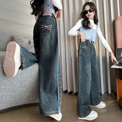 Girls' Jeans Autumn 2025 New Style Big Girl Loose Wide-Leg Pants Spring and Autumn Middle School Children's Pants