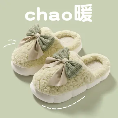Autumn and Winter Indoor Warm Toe-Cap Cotton Slippers for Women Thick-Soled Home Pair of Plush Fashionable Versatile Slippers for Women