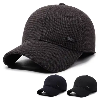 Men Black Knitted Baseball Cap Backed