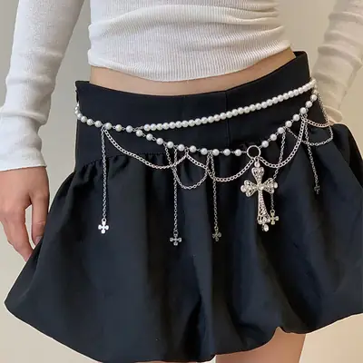 Diamond-Encrusted Pearl Waist Chain Accessory