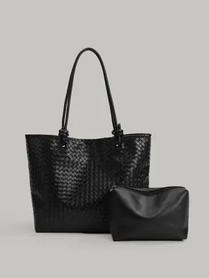 Black Woven Women's Tote Bag 2025 Large Capacity