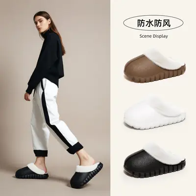 Manufacturer Wholesale Winter Indoor Home Couple Fur Slippers Warm Shoes Postpartum Non-Slip Plus Velvet Men's Cotton Slippers Women