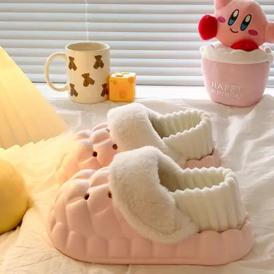 Autumn Winter Plush Slippers for Men Women Warm Indoor Non-Slip