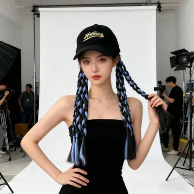 Women's Braided Cap with Colorful Ponytail