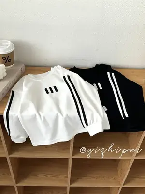 White 3 Stripe Cotton T-Shirt for Boys Spring Autumn