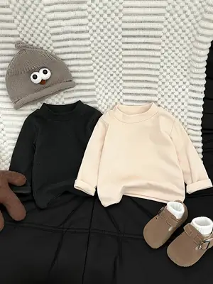Kids Long Sleeve T-Shirt Set Black Beanie & Pants