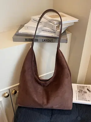 Brown Suede Large Capacity Women's Tote Bag