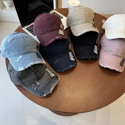 Women Wash Denim Cap New Spring Wide Brim Pink