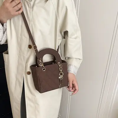 Elegant Embroidery Shoulder Bag for Women Brown