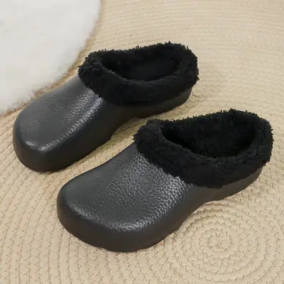 Winter Padded Nurse Shoes for Export, Large Size Women's Cotton Slippers, Fleece-Lined Eva Waterproof Non-Slip Closed-Toe Slippers for Men