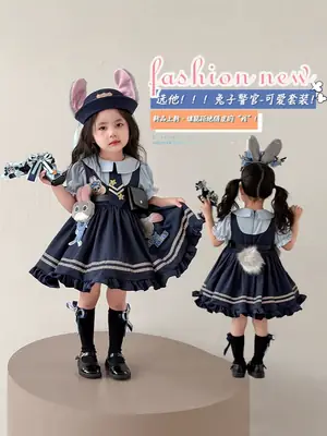2026 Spring, Autumn, and Summer New Style Girls' Bunny Police Officer Outfit Children's Princess Dress Judy Police Officer Lolita Dress
