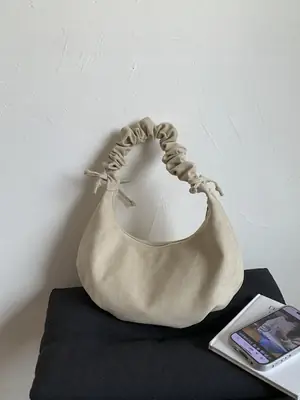 Beige Cotton Crossbody Bag Large Capacity