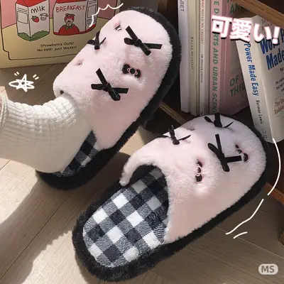 Cute Cartoon Cotton Slippers Women 2025 Winter Warm