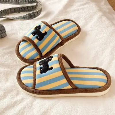 Cute Striped Cotton Slippers for Women Spring Summer
