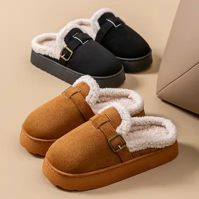 Women's Winter Warm Closed-Toe Furry Slippers Brown