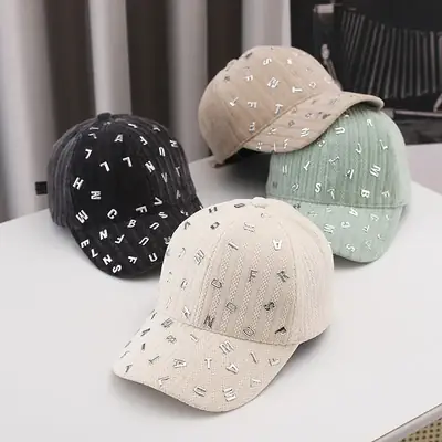 Women Letter Velvet Cap Beige Autumn Winter Warm