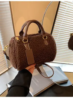 Women's Brown Plush Boston Crossbody Bag 2026