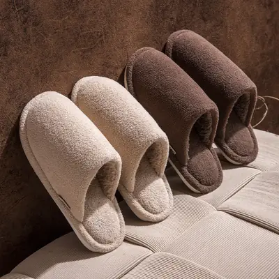 Women Cotton Winter Slippers Beige Warm Anti-Slip