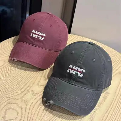 Women Letter Distressed Baseball Cap Blue Duckbill