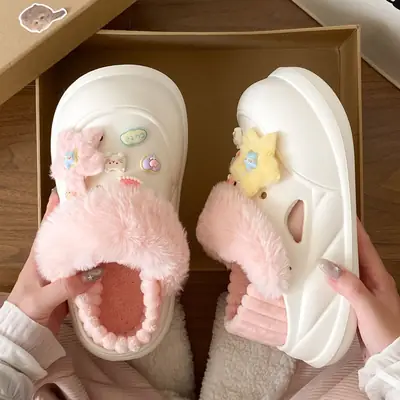 Cute Fluffy Slippers for Women Winter Warm Cotton