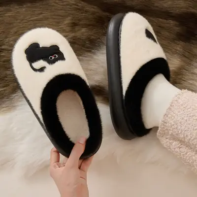 Women Plush Cotton Slippers Winter Warm Non-Slip
