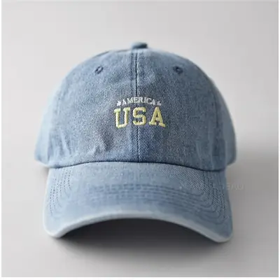 Minimalist USA Letter Denim Cap Gray Unisex