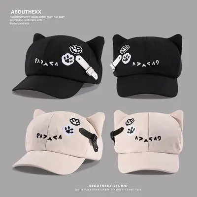 Cute Cat Ear Hats for Women Black White