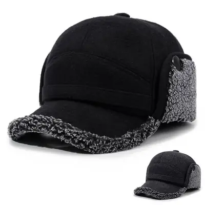 Men's Winter Warm Leather Baseball Cap Black